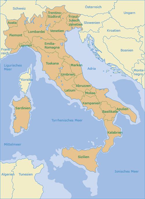 Italien Karte, Provinzen und Regionen von Italien